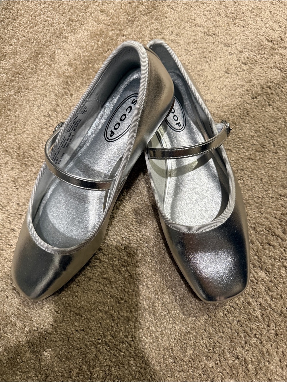 Metallic Silver Mary Jane Flats by Scoop